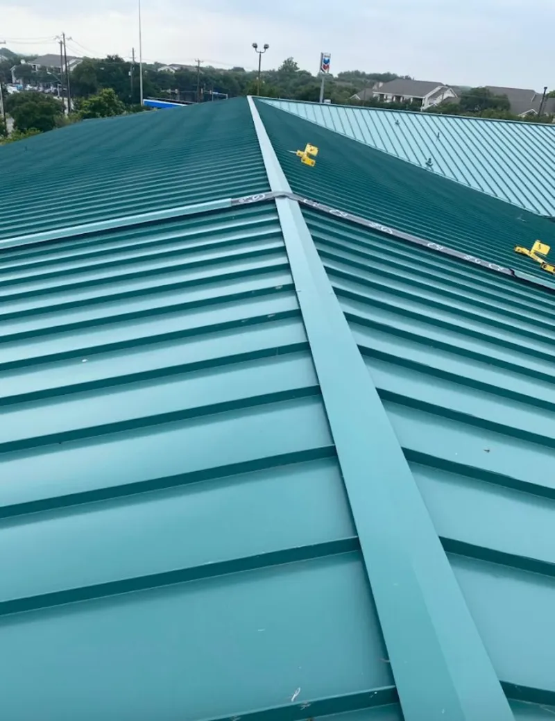 Green commercial metal roof ridge and valley for Metal Roof Repair in Elk City